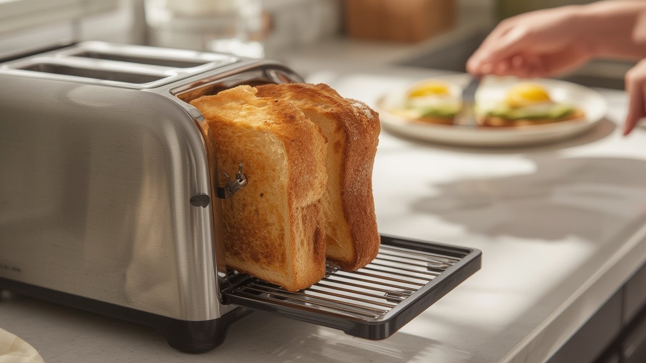 slim toaster in action