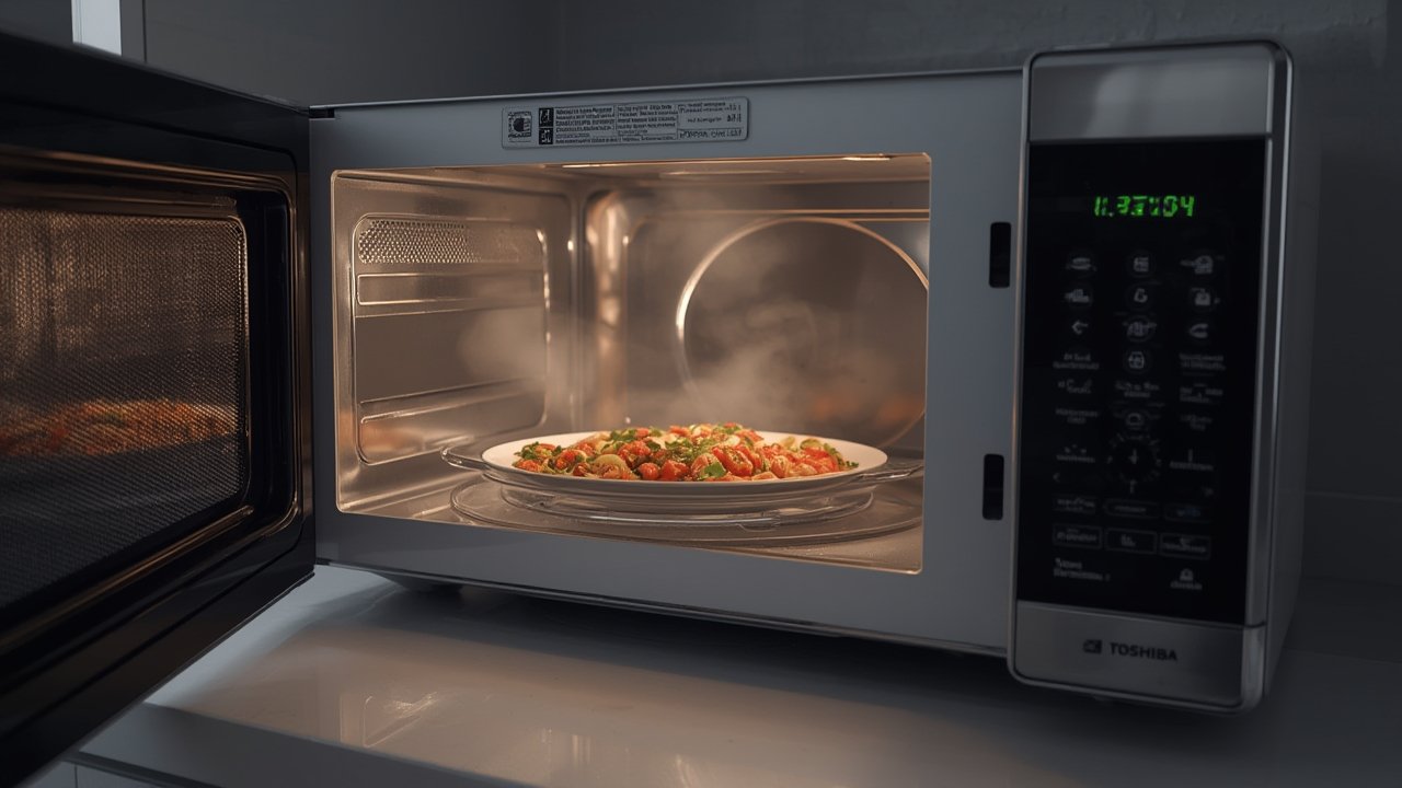 countertop microwave in action