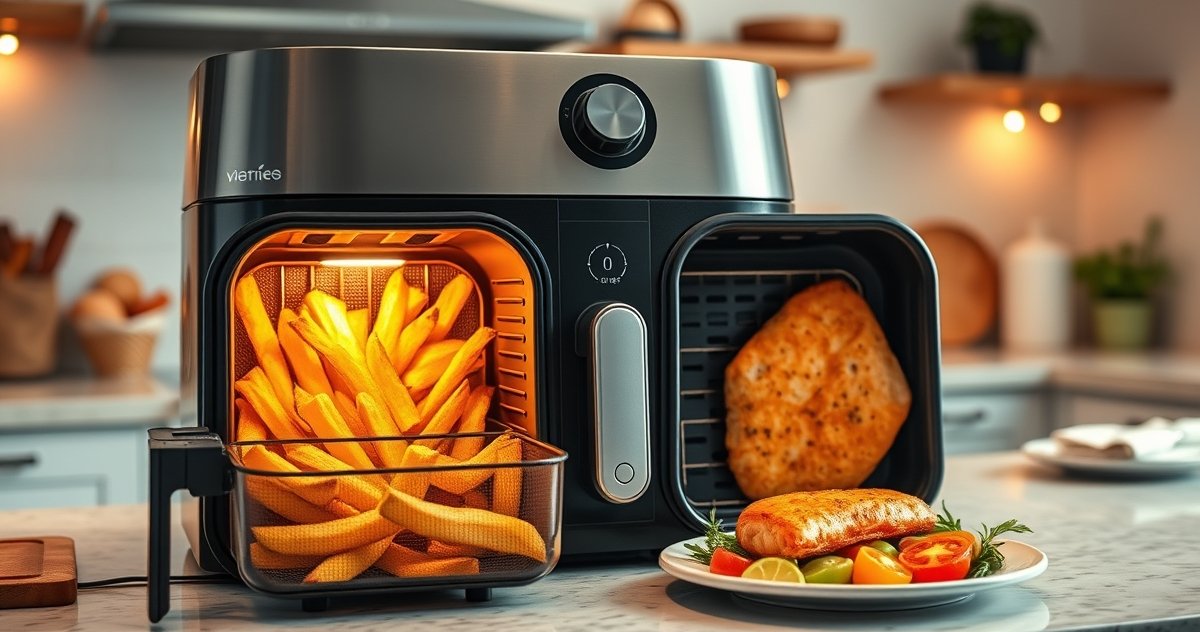dual airfryer in action