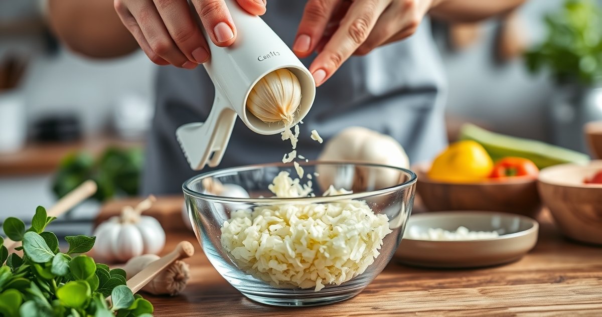 garlic press in action